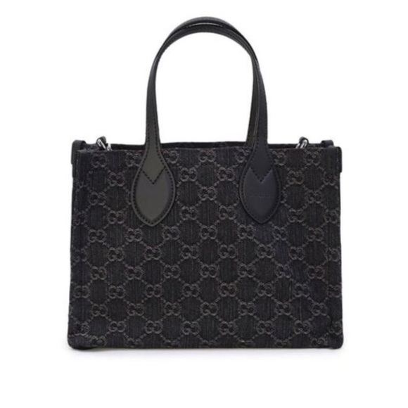 GUCCI Monogram Mini Tote Denim Ophidia Top Handle Crossbody Black - Picture 3 of 16